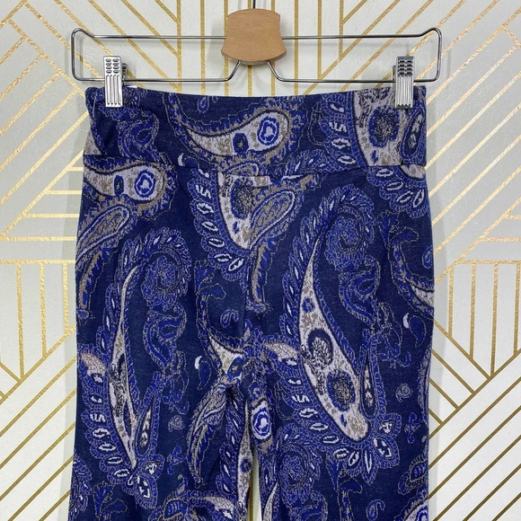 Anthropologie Maeve Maria Pant Trouser Flared Paisley Print Metallic Blue Size 0 - Picture 8 of 12
